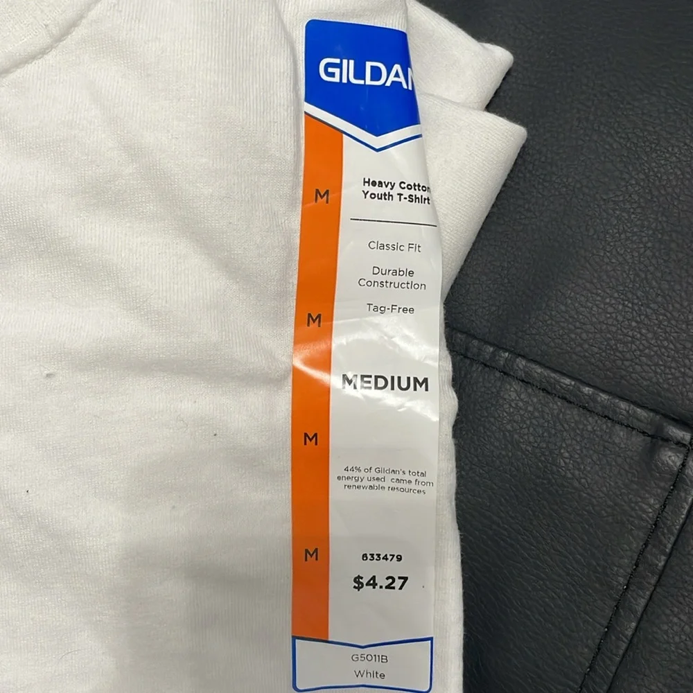 Lot of 4 Gildan Heavy Cotton Youth Short Sleeved Tagless White T-Shirt Size M